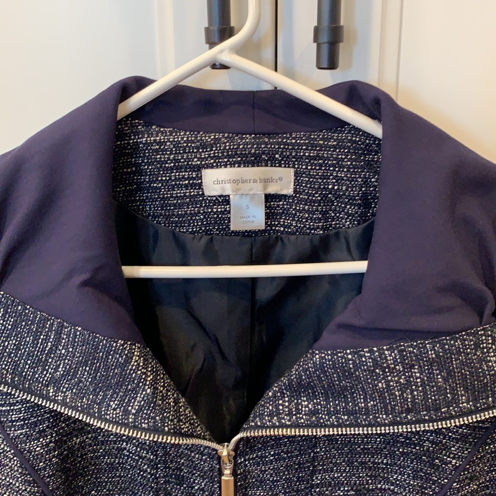 Christopher & Banks navy silver white jacket small
